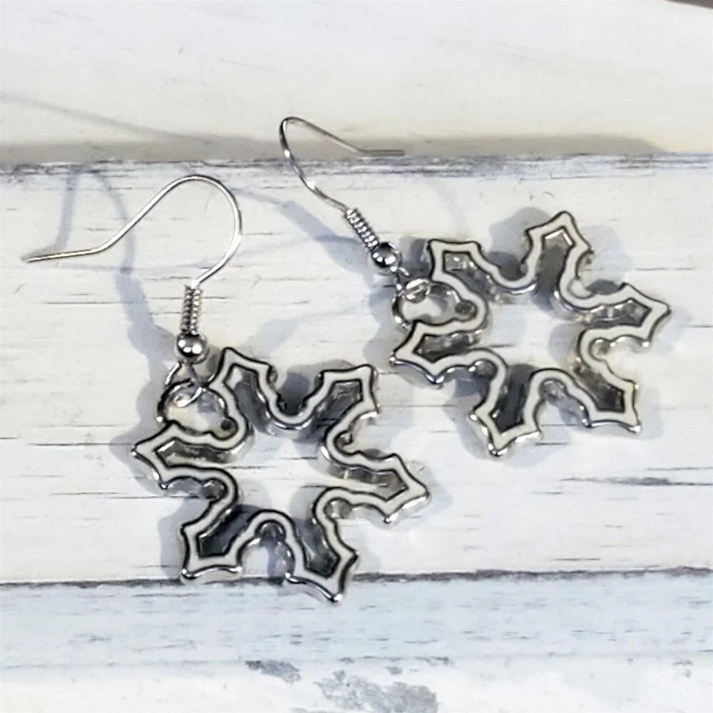 Enameled Snowflake Drops Silver White Winter Christmas Holidays Earring